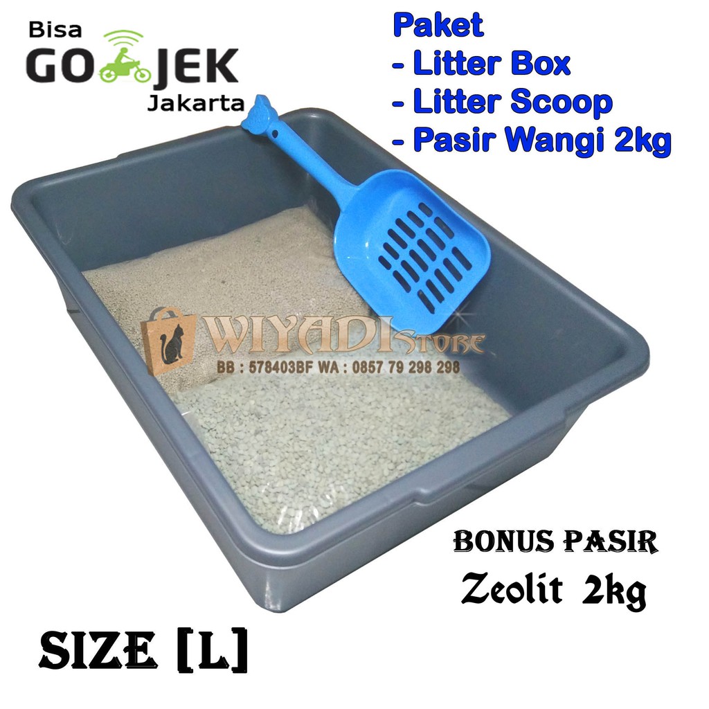 Paket Toilet Tempat PUP Kotoran Kucing (Litter Box[L], Scoop Pasir, Pasir Wangi)