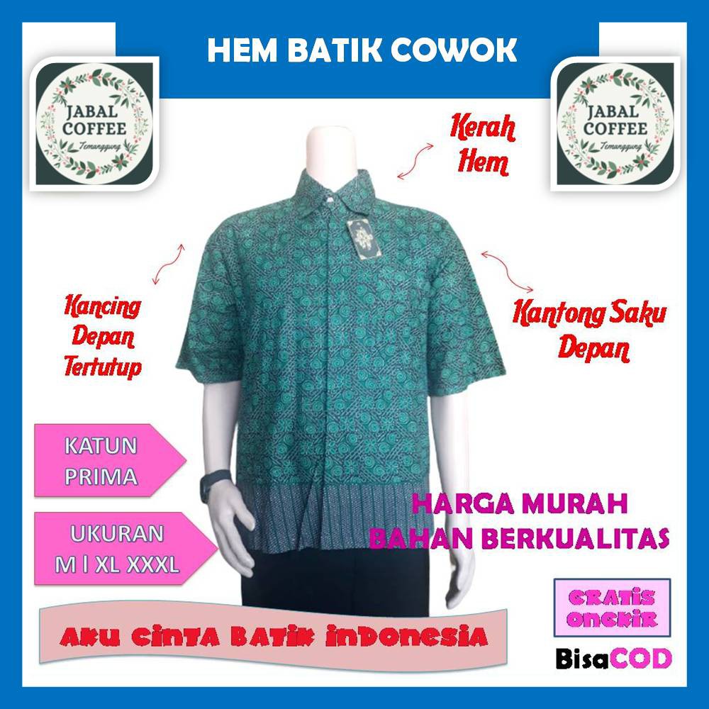 Atasan Pendek Panjang Hem Kemeja Batik Prima / Baju Atasan Batik Pria Dewasa M L XL XXL J22