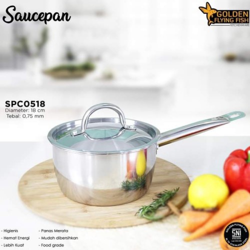 Panci Sauce Pan Stainless Steel 18Cm Golden Flying Fish SPC 0518 / SPC0518