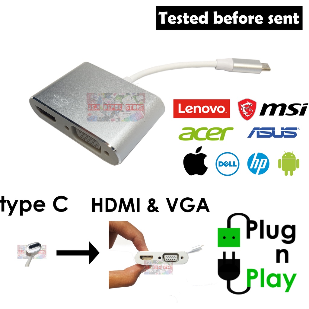 Converter Type C 3.1 to HDMI dan VGA / Konverter Tipe C 3.1 to HDMI dan VGA