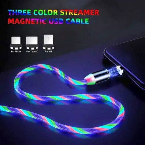 KABEL DATA MAGNETIC 3 IN 1 LED CABLE FAST CHARGING - KABEL CAS HP MAGNET NYALA - Iphone - Micro Usb - Type C