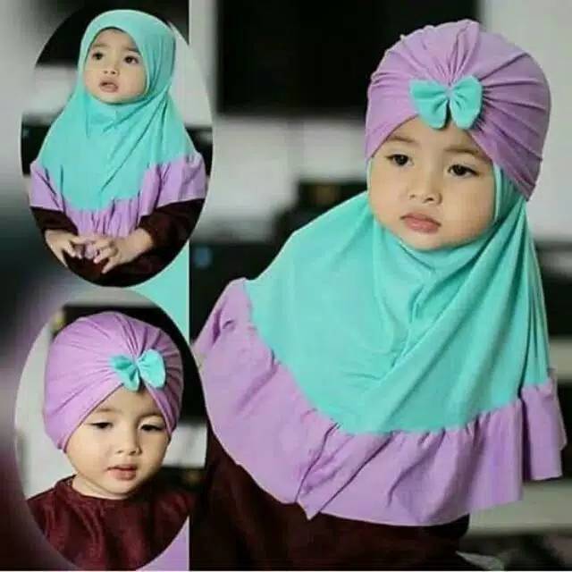 Jilbab turban bayi pita polos / jilbab bayi 3in1 / jilbab bayi turban ungu tosca