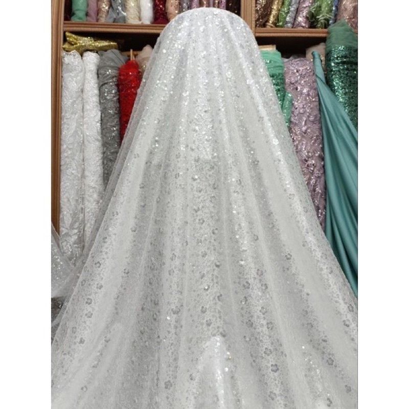 NEW PROMO!!! KAIN BAHAN TILE PAYET MUTIARA SWAROSKI / BAHAN KEBAYA BROKAT TULLE.