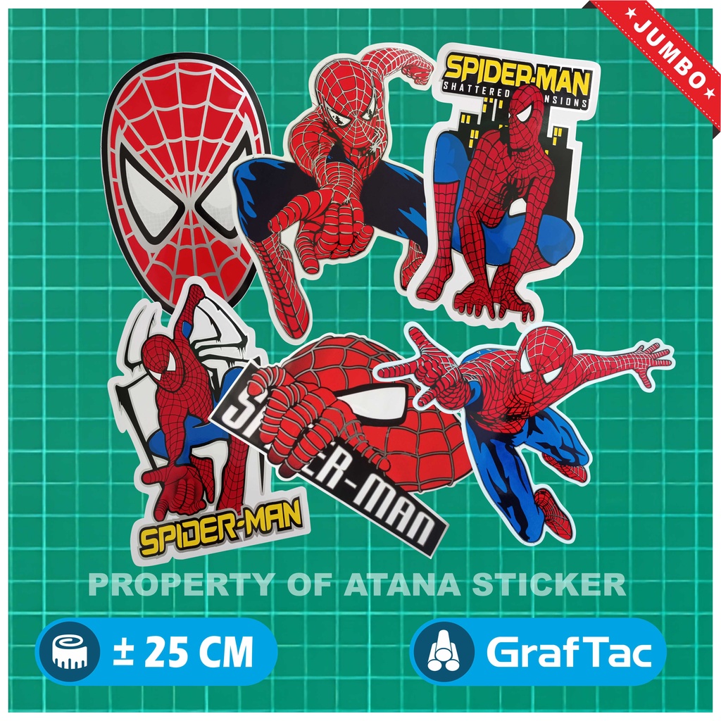 Stiker Printing Spiderman Sticker Sablon Jumbo Besar Vinyl Graftac Spidey Marvel Super Hero Peter Parker Dashboard Motor Matic Kaca Mobil Belakang Truck Laptop Gerobak Jualan Dinding Kamar