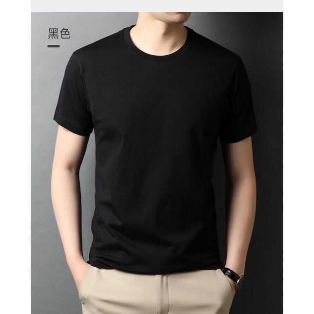 Baju Kaos Pakaian Polos Lengan Pendek Pria Cowok Laki laki-Hitam