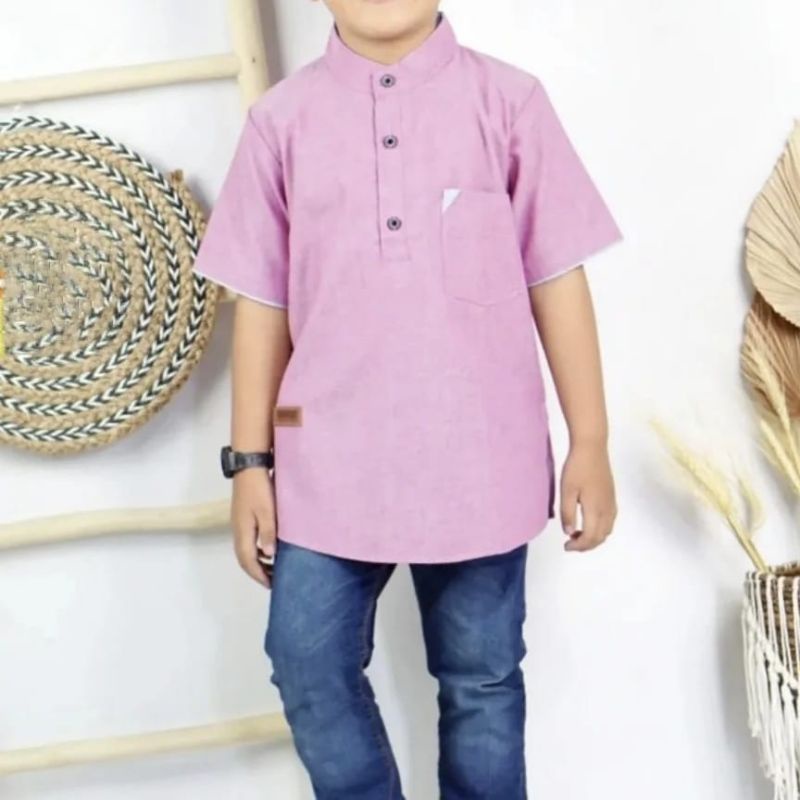 Baju Koko Anak Laki Laki IBROHIM Bahan Cotton Oxford Atasan Anak Muslim Lengan Pendek Kerah Shanghai Diskon Murah Berkualitas