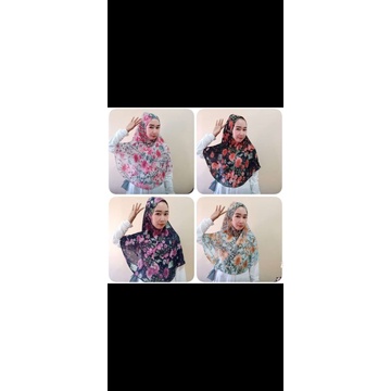 Hijab bergo plisket motif bunga