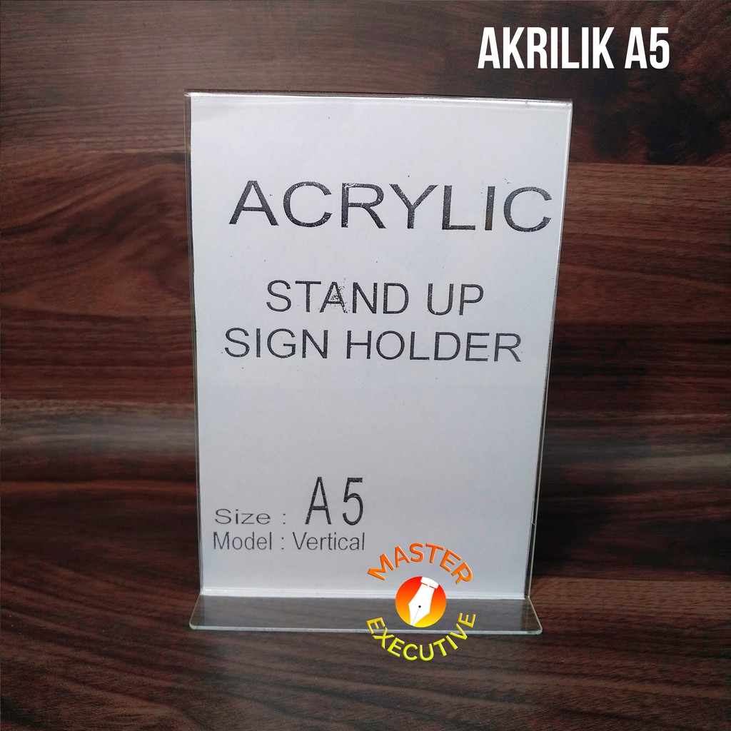 Akrilik A5 Tipe T / Stand Up Vertical Acrylic Sign Holder Display Khusus Go-Send Bandung