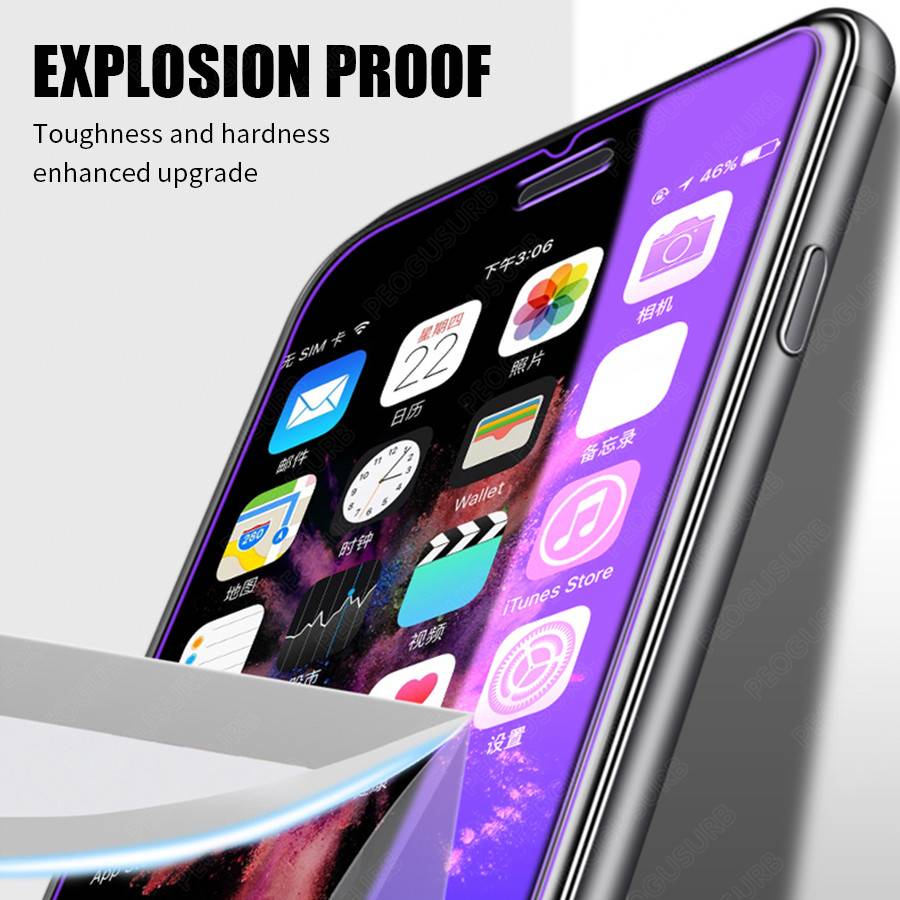 Anti UV Purple Blue Light Fingerprint Tempered Glass For iPhone 12 Mini 11 Pro XS Max XR X 8 7 6 6s Plus Screen Protector Film