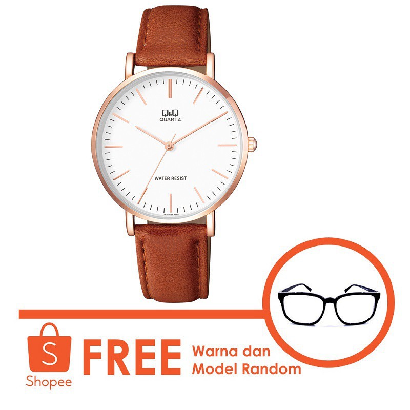 Q Q Analog Original Watch Jam Tangan Pria Coklat Tali Kulit Q978J101