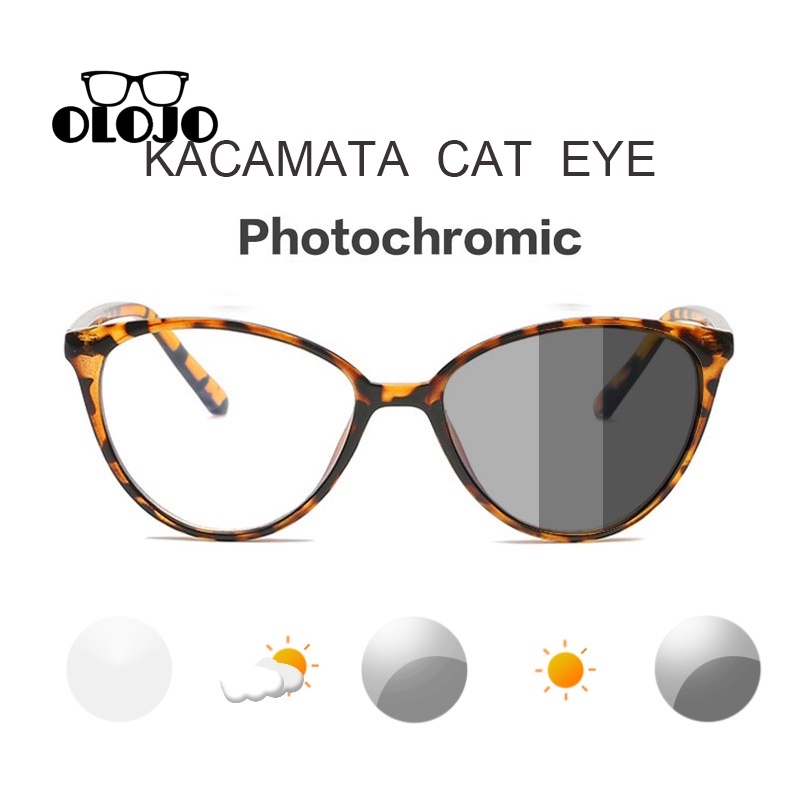 【COD】2 In 1 Photocromic Kacamata Cat Eye Anti Radiasi Wanita Bingkai Hitam Leopard Kacamata cat eye photocromic