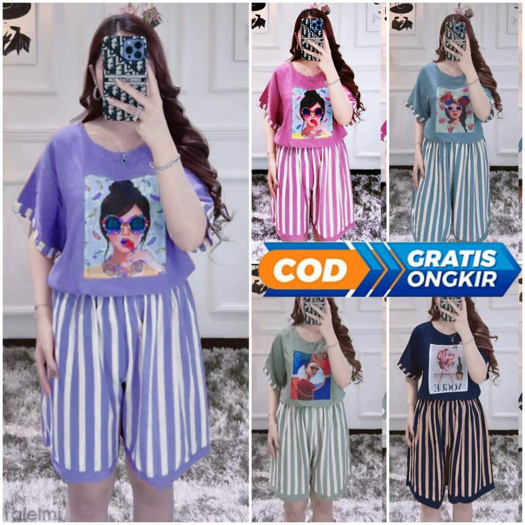 Baju Santai Setelan Pendek Wanita Busui Kekinian Celana Pendek Import Fashion Korean Rayon Piayama P