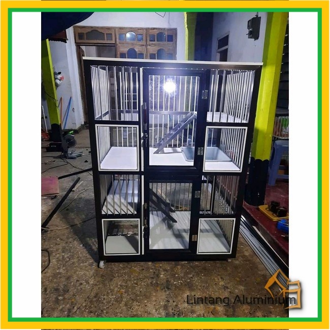 Kandang Kucing Aluminium PINTU KACA 2 tingkat Baru