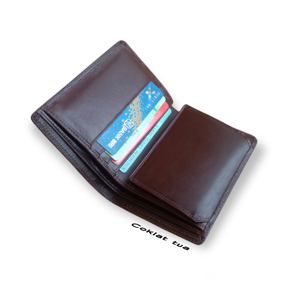 Dompet Pria 100% Kulit Asli Slot Kartu Banyak Model Lipat Casual - Coklat Brown Cokelat