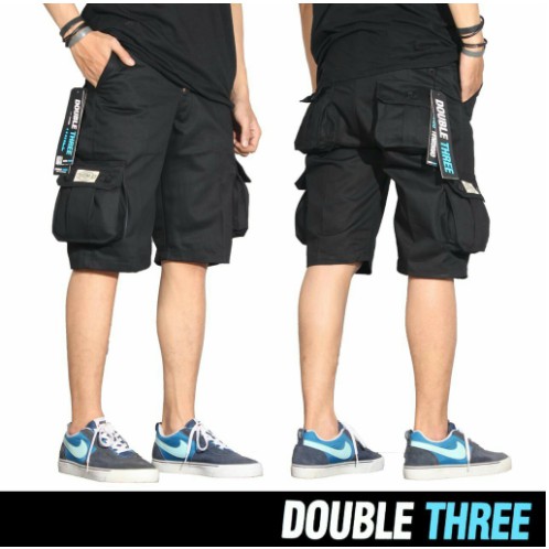 Three Denim Celana Cargo Pendek Pria PDL Outdoor Hitam Big Size 28-35