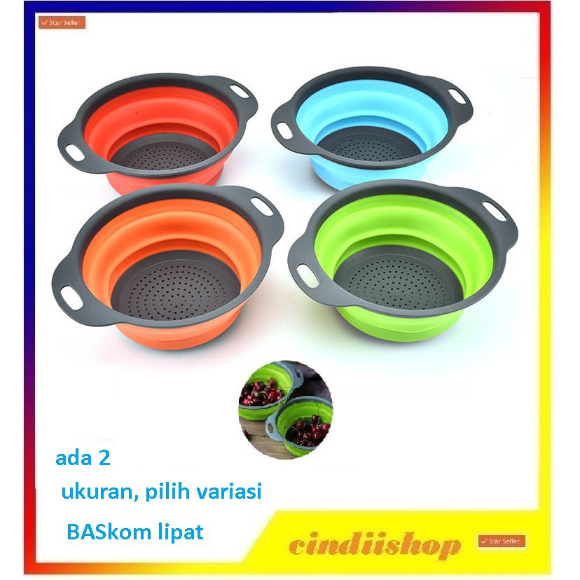 Baskom Lipat keranjang silicone Tempat Cuci Peniris Beras Buah Sayuran silicon