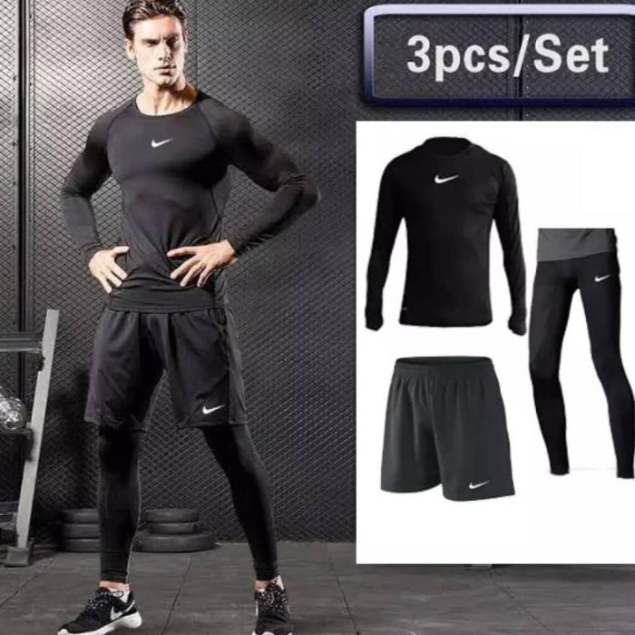 PAKET HEMAT Setelan pakaian olahraga manset baselayer pria wanita / legging panjang sport + celana pendek / celana running gym football futsal / paket baju olahraga