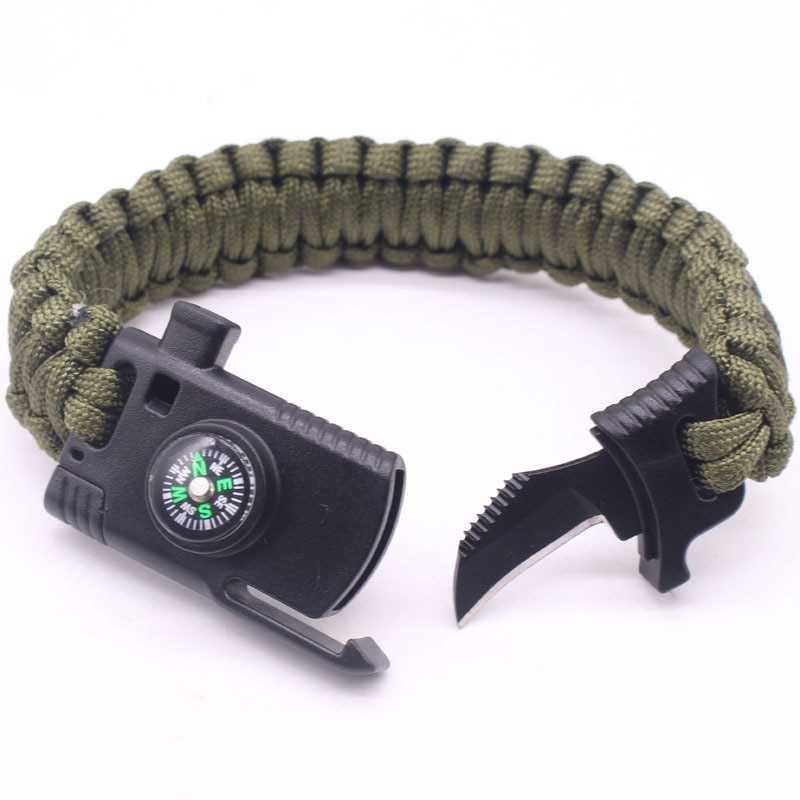 Gelang Kompas Pisau Outdoor Survival Bracelet / Survival Kit jam Tangan Kompas /  Gelang Bertahan Hidup / Gelang Multifungsi  Mendaki Outdoor Luar Ruangan / Gelang Berkemah Peralatan Darurat Tali Penyelamatan Kompas / Gelang Adventure Murah Original