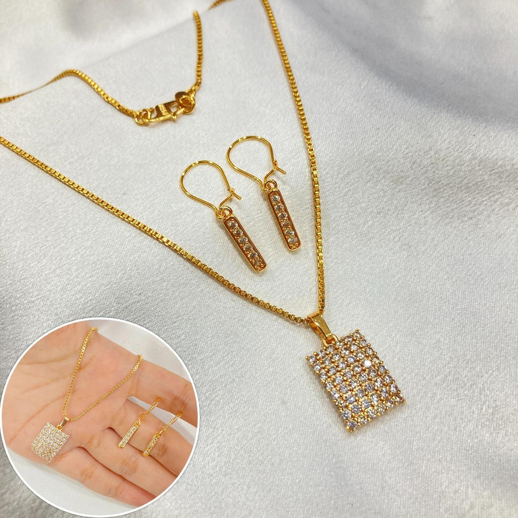 Set Perhiasan Kalung Anting Dewasa Full Permata Lapis Emas SLE31