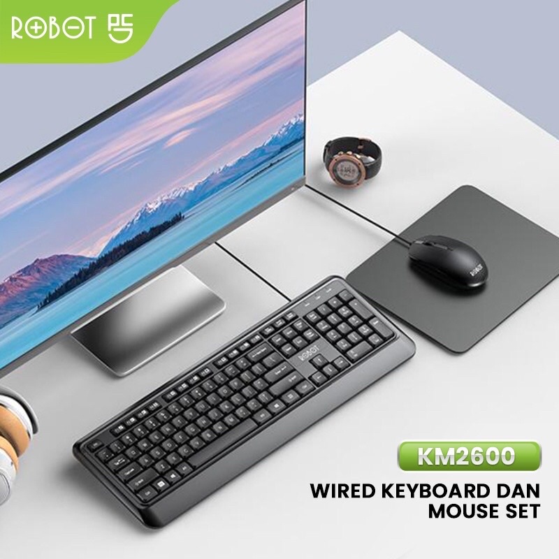 ROBOT Set Combo Keyboard and Mouse KM2600 for Komputer/Laptop Original Garansi Resmi 1 Tahun