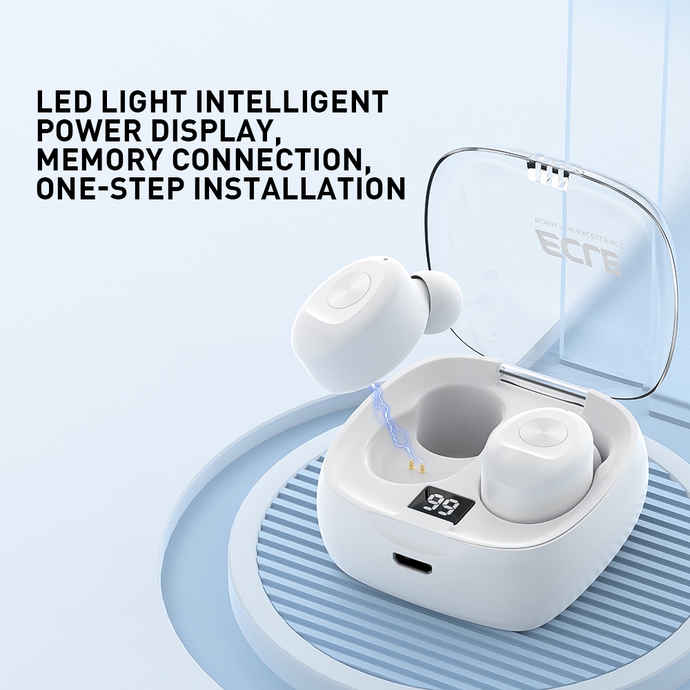 White TWS Earphone Bluetooth Headphone Noise Reduction Wireless Button Deep Bass
