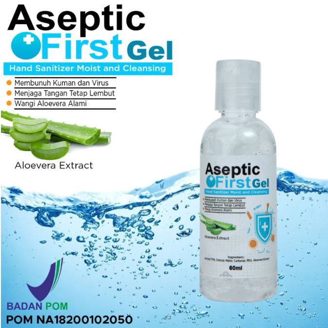 Hand Sanitizer Gel ASEPTIC FIRST berizin BPOM HANDSANITIZER 60ml