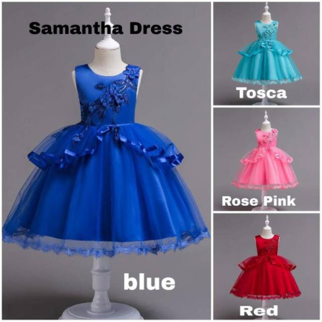 81013 SAMANTHA DRESS / DRESS PESTA ULANG TAHUN ANAK /GAUN PRINCESS ANAK MERAH BIRU PINK TOSCA IMPORT