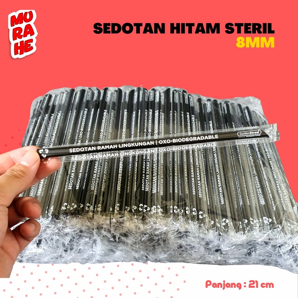 Sedotan Hitam 8mm Bubble Lancip / Sedotan 8mm Higenis Steril @500Pcs
