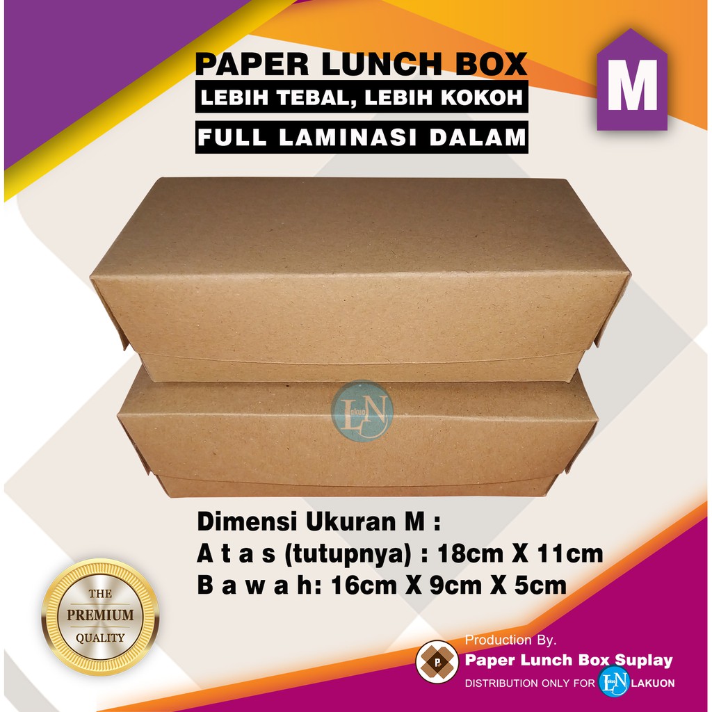 PAPER LUNCH BOX CRAFT TEBAL 310gr UK. M POLOS / KEMASAN MAKANAN / PAPER