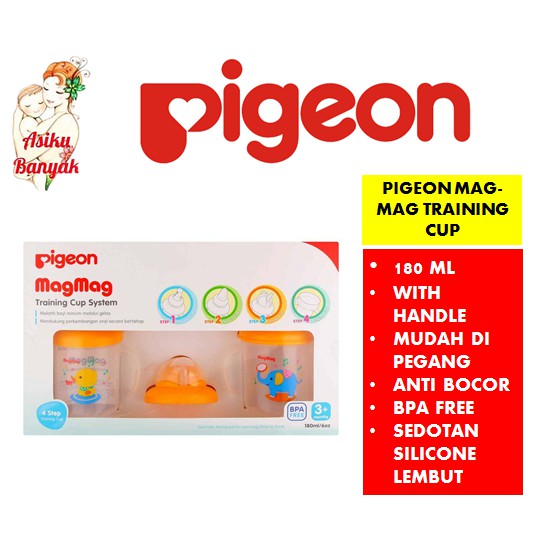 pigeon mag mag training cup system step 1 - 4 isi 2 gelas  | botol gelas mug cangkir minum bayi anak