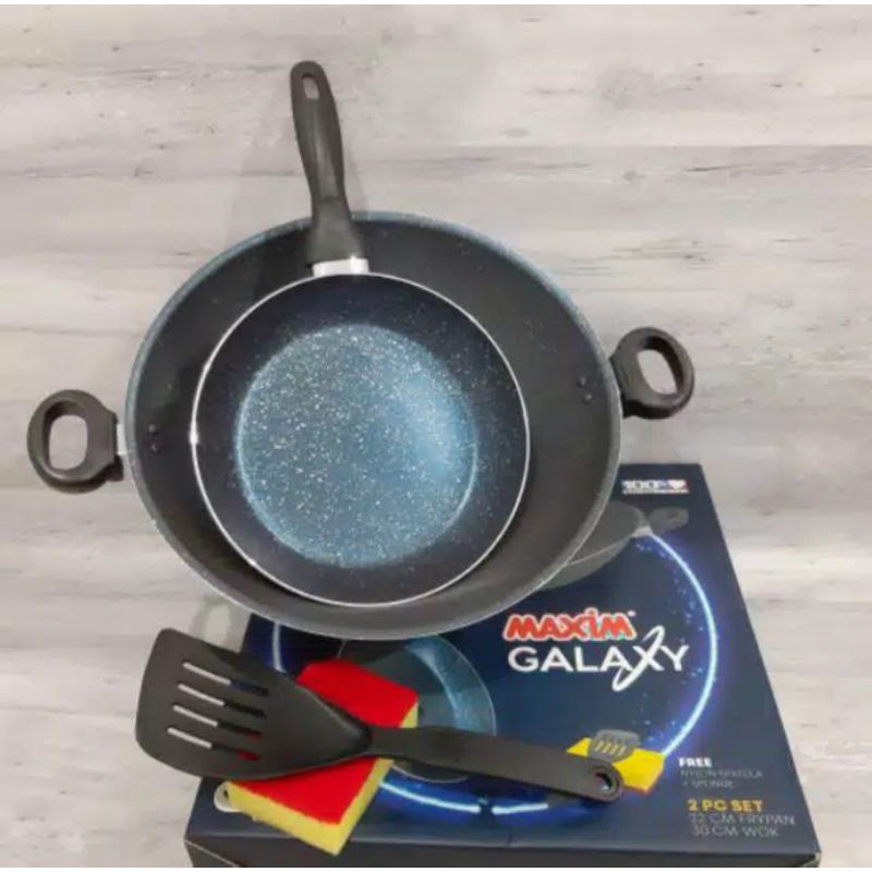 [ Maxim ] Alat Masak/ Penggorengan Maxim Galaxy 2 Set Wajan/ Wok [30 cm] + Fry Pan [22 cm] ORIGINAL