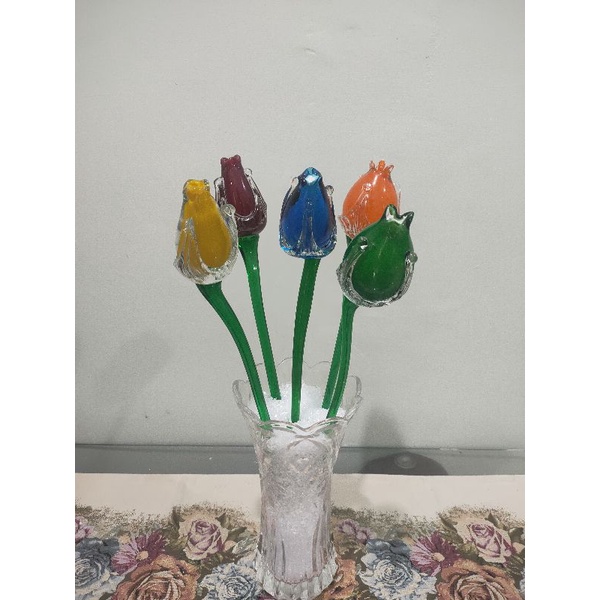 bunga kristal tulip set FREE PETI KAYU