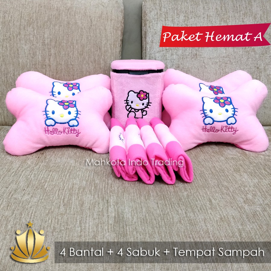 BANTAL MOBIL HELLO KITTY HK / TEMPAT SAMPAH HELO KITY HK / AKSESORIS MOBIL HELLO KITY PAKET HEMAT