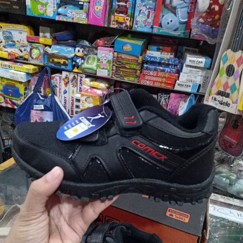 sepatu sekolah comex hitam polos lem 2 (34-37) ringan nyaman di pakai