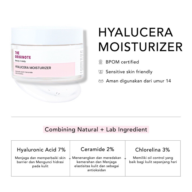 (BISA COD) THE ORIGINOTE HYALUCERA MOISTURIZER HYALURONIC ACID + CERAMIDE + WITH CHLORELINA