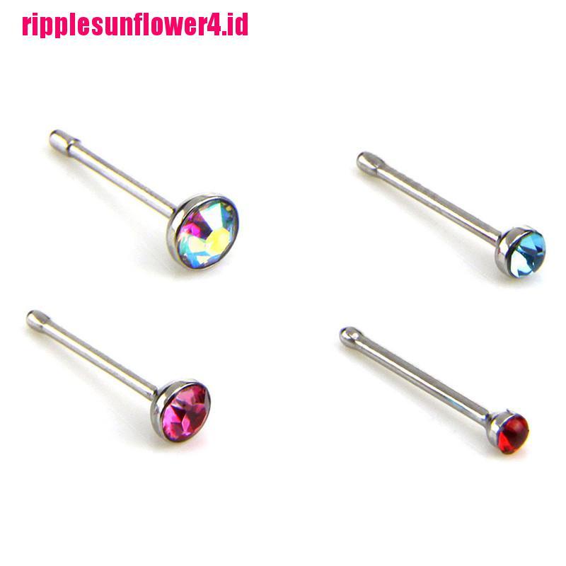 60pcs Anting Tindik Hidung Bahan Stainless Steel Dengan Kristal Berlian Imitasi