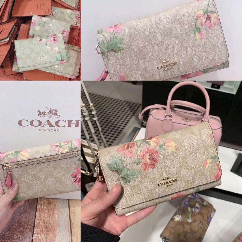 Coach Flap Phone Wallet In Signature Canvas With Lily Print (F73373)