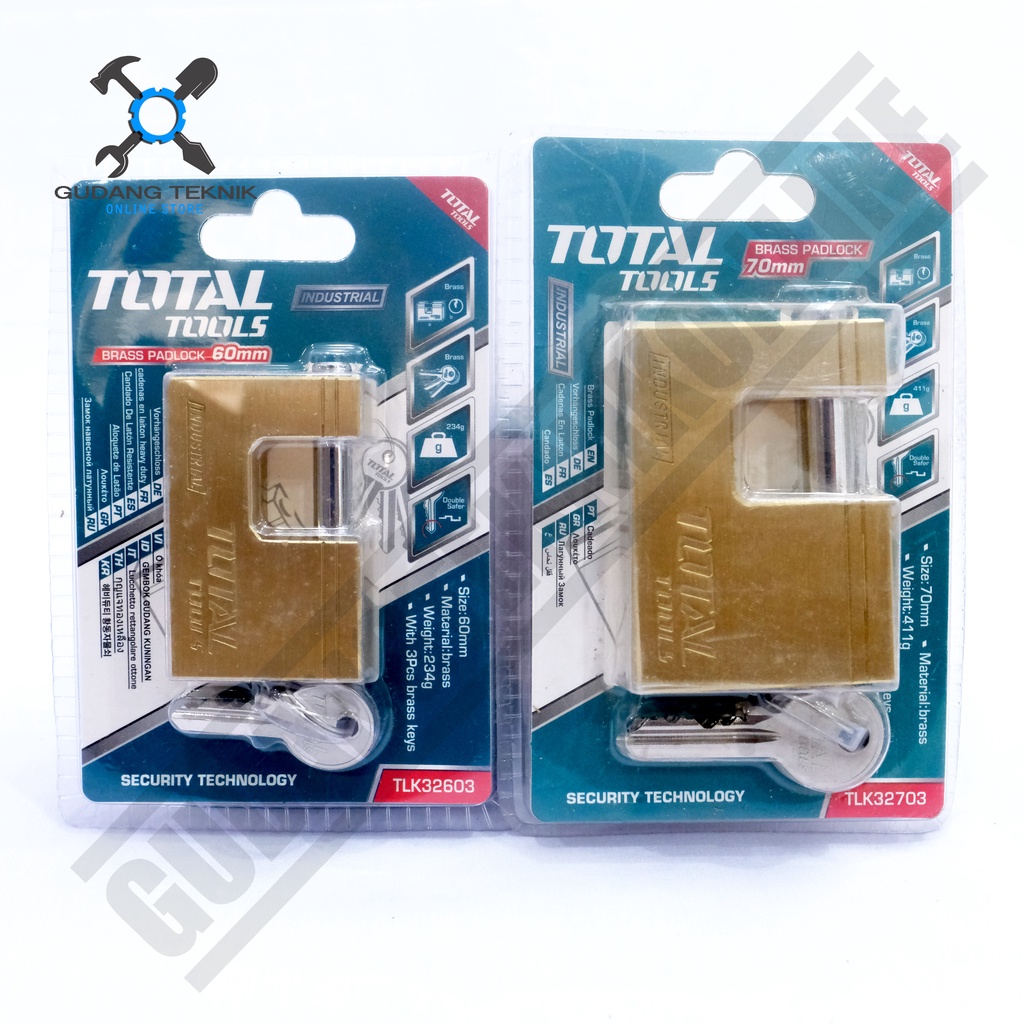 Gembok Kuning Kotak 60mm 70mm TOTAL / Kunci Gembok Heavy Duty Brass Block Padlock TOTAL