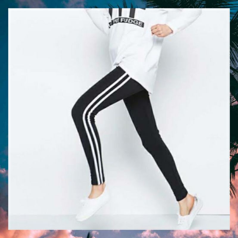 Legging List Strip 2 Legging Olahraga Bahan Spandex Celana Garis 2 Jumbo Standar