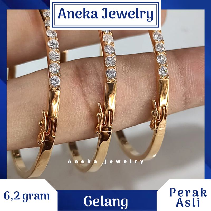 Gelang Pipa V Mata2 Baris, Perak 925, Lapis Emas Rosegold