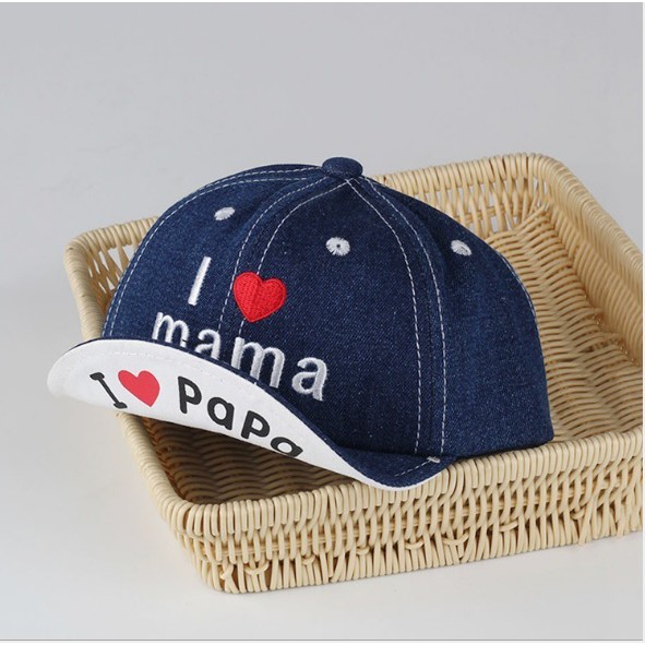 Topi bayi / topi baseball anak motif i love mama / papa