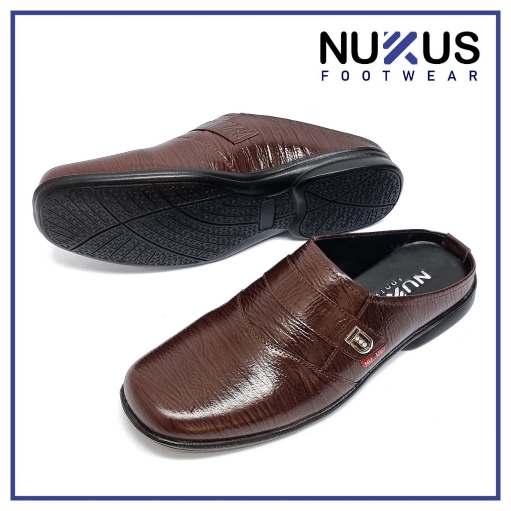 Sandal Slop Pria Kulit Asli Nukus Coklat Tua - SL 61