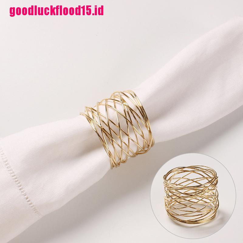 {LUCKID}Wide Round Gold Napkin Rings Metal Cross Hollow Sliver Napkin Holder for Table