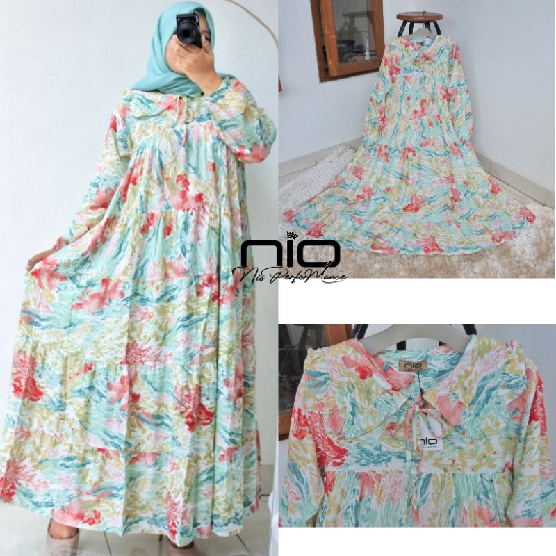 Zahra MIDI dress motif terbaru viral trend ramadhan umpak rempel remple kerah susun mayung lebaran r