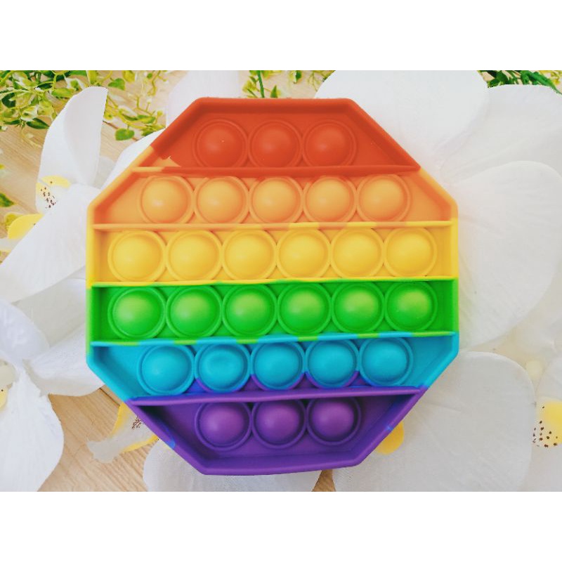Pop It Grosir langsung kirim / pop It rainbow murah / Mainan anak / pop it besar 14cm n/ pop it viral / popit rainbow / pop it / pop / mainan anak edukasi-Hexagonal rainbow
