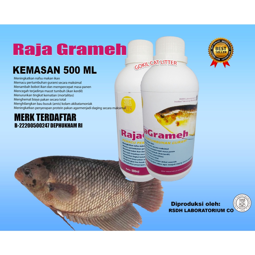 500 ML-RAJA GRAMEH-PENGGEMUK IKAN GURAMIE-VITAMIN IKAN-PROBIOTIK IKAN-PERTUMBUHAN IKAN-