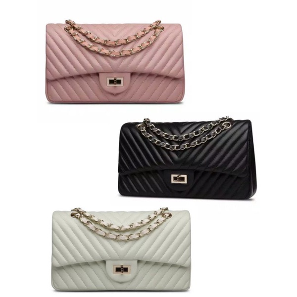TAS TOTE CHEVRON RANTAI LUCU MURAH MODEL IMPORT FASHION KOREA KERJA KANTOR KULIAH CHANNEL