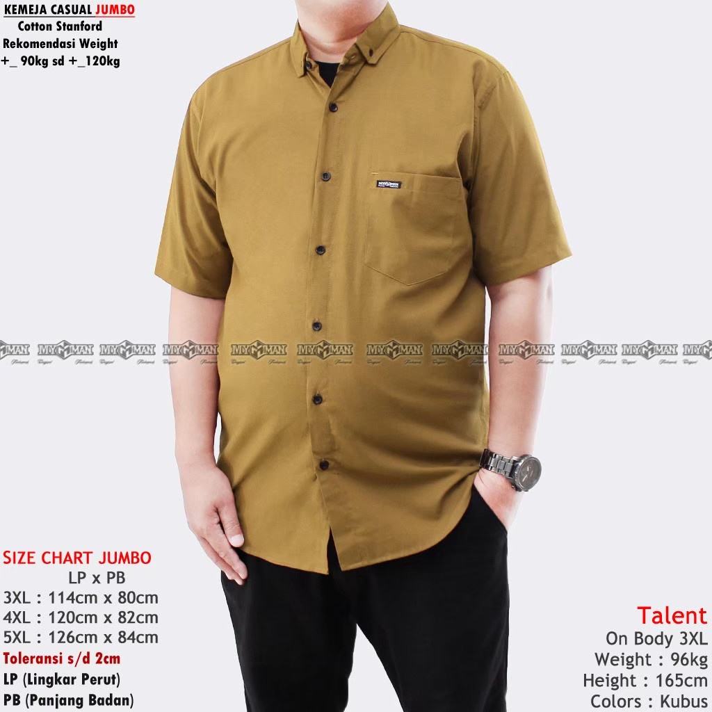 Kemeja casual/formal premium size jumbo 3XL-5XL lengan pendek polos original MY MAN