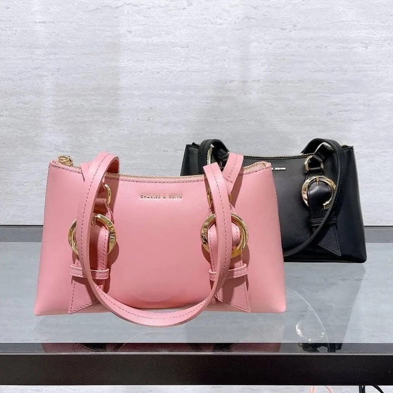 Ring Buckle Leather Shoulder Bag