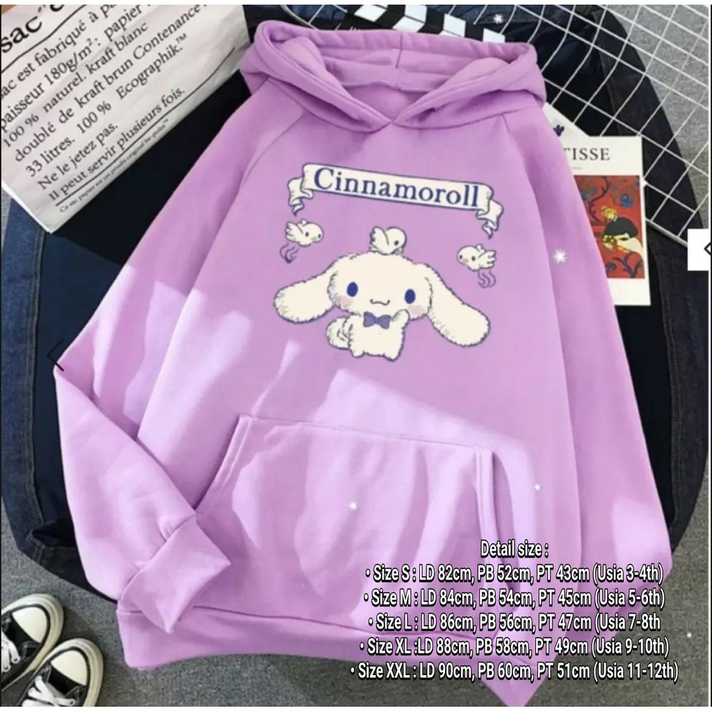 Sweater Hoodie Anak Perempuan Usia 3-4thn 5-6thn 7-8thn 9-10thn -11-12 thn Cinnamorol dan lucky bear